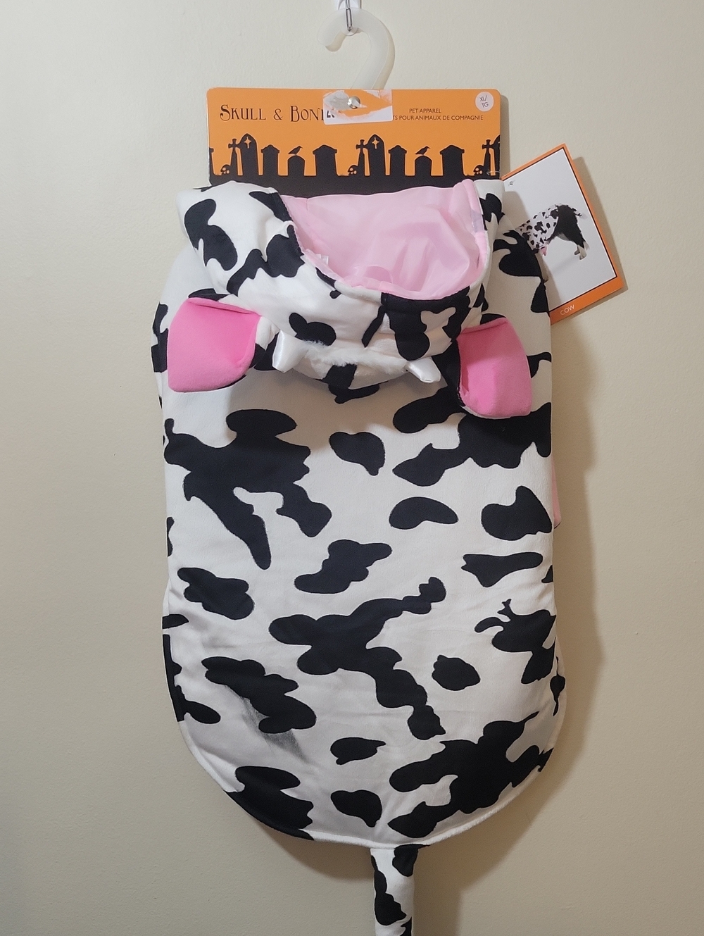 Skull and Bones-Dog Cow Costume - White & Black with Pink Accents.  XL. NWT